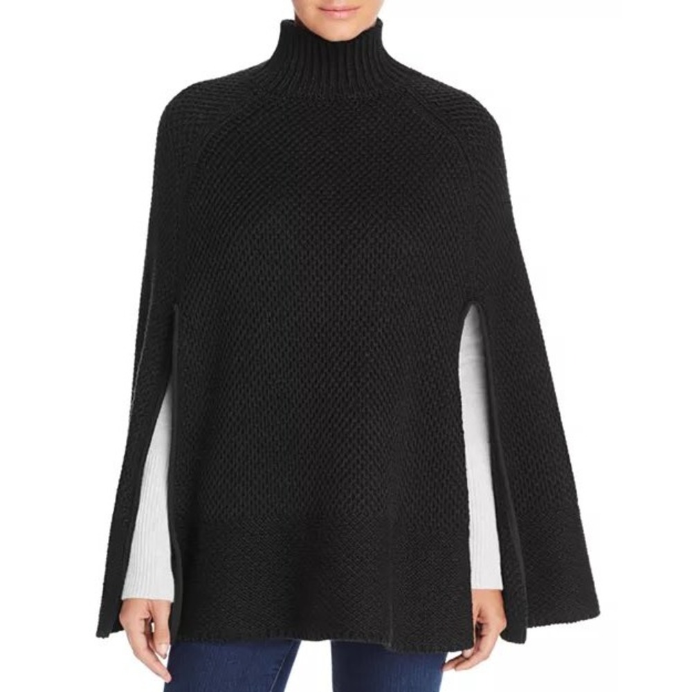 Lauren Ralph‎ Lauren Black Turtleneck Honeycomb Wool Capelet - 0S